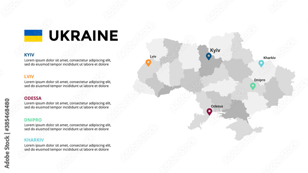 Fototapeta premium Ukraine vector map infographic template. Slide presentation. Global business marketing concept. Color Europe country. World transportation geography data. 