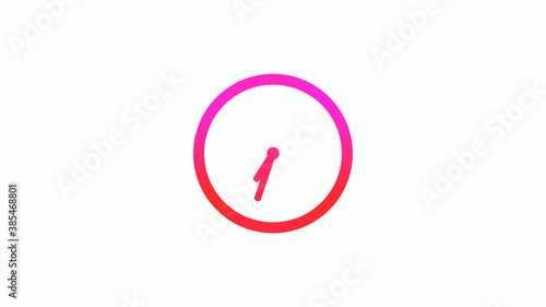 New pink and red gradient circle clock icon on white background, 12 hours clock icon