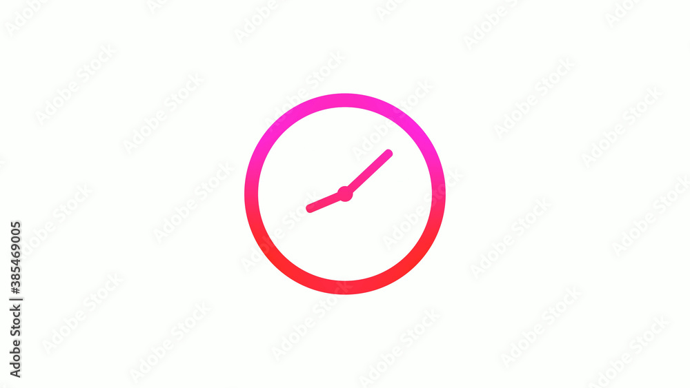 New pink and red gradient circle clock icon on white background, 12 hours clock icon