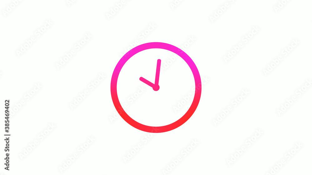 New pink and red gradient circle clock icon on white background, 12 hours clock icon New pink and red gradient circle clock icon on white background, 12 hours clock icon