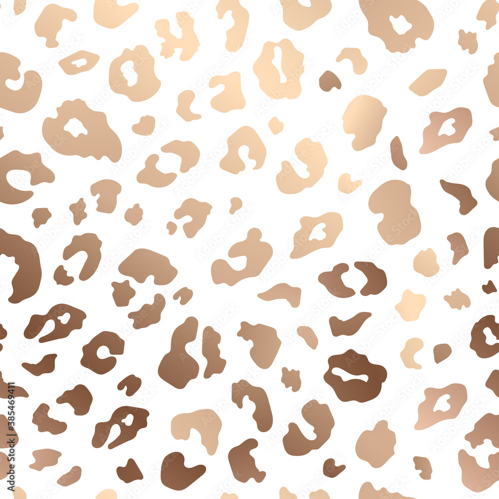 Trendy rose gold leopard skin abstract seamless pattern. Vector wild animal cheetah golden metallic bronze texture on white for fashion print design, textile, cover, wrap, wallpaper, background Trendy rose gold leopard skin abstract seamless pattern. Vector wild animal cheetah golden metallic bronze texture on white for fashion print design, textile, cover, wrap, wallpaper, background