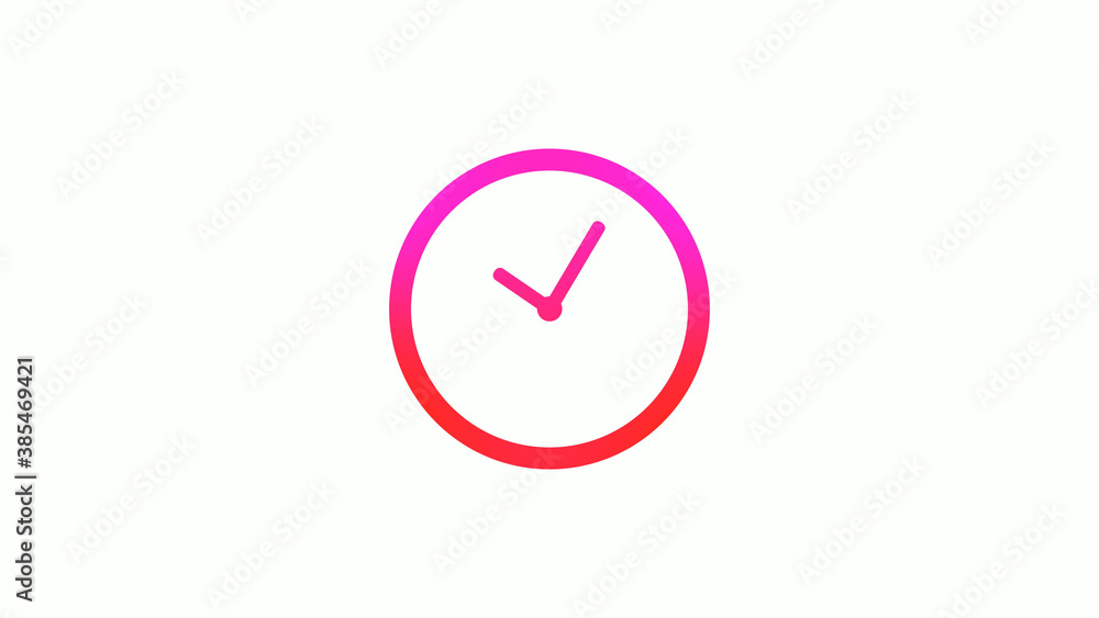 New pink and red gradient circle clock icon on white background, 12 hours clock icon New pink and red gradient circle clock icon on white background, 12 hours clock icon