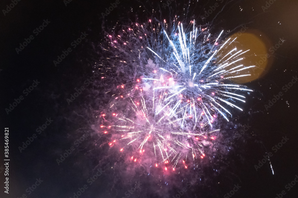 Fireworks against the dark sky. Celebrating New Year or Independence Day Fireworks against the dark sky. Celebrating New Year or Independence Day