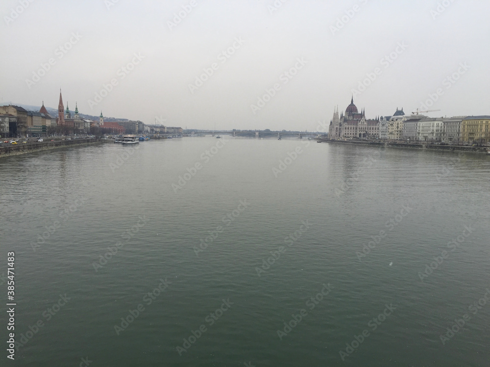 landscape of Budabest, Hungary on Danube river
