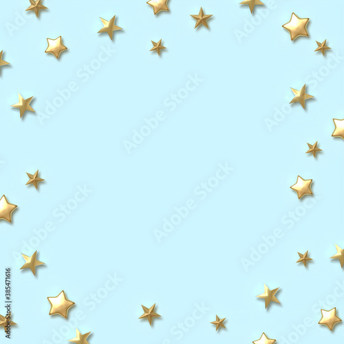 3d illustration golden stars glitter on blue background.