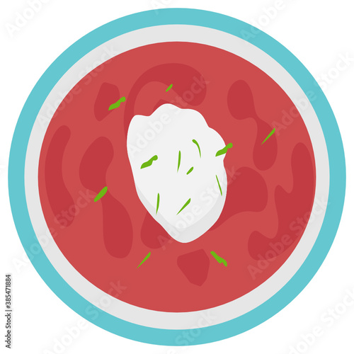 bowl of borscht garnished with dill and a dollop of smetana concept vector, National Dish of Ukraine Sign,Traditional cuisine Symbol on White Background, Gourmet food cooking and restaurant menu item