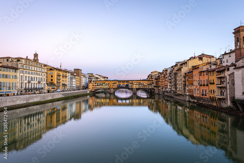 Florence, Medieval Ponte Vecchio (Old Bridge) and the River Arno,UNESCO world heritage site, Tuscany Italy, Europe. 