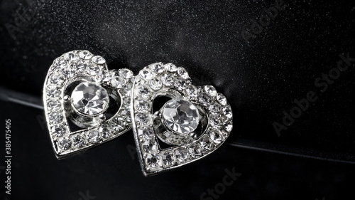 Heart Shape Ear Stud with Diamond Gems Hand-Made