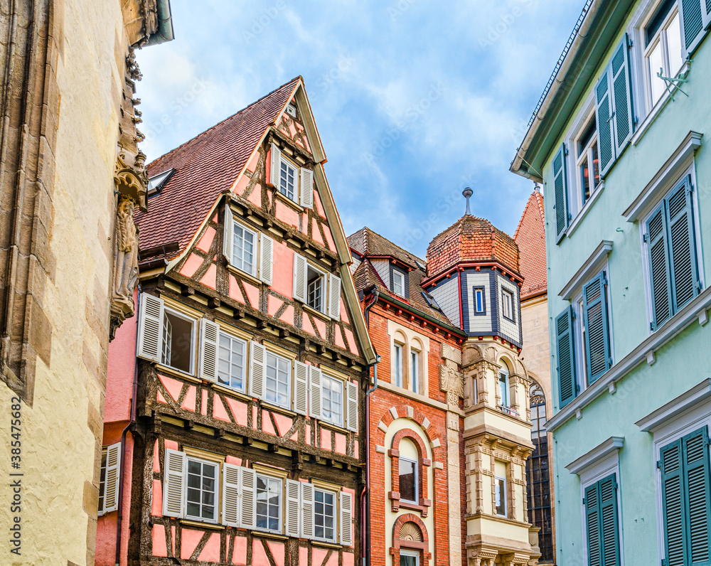Colorful timbered buildings in the old town of Tübingen, Baden-Württemberg, Germany