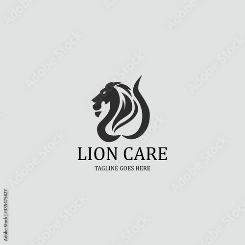 Lion head logo. Lion care icon. Vector illustration