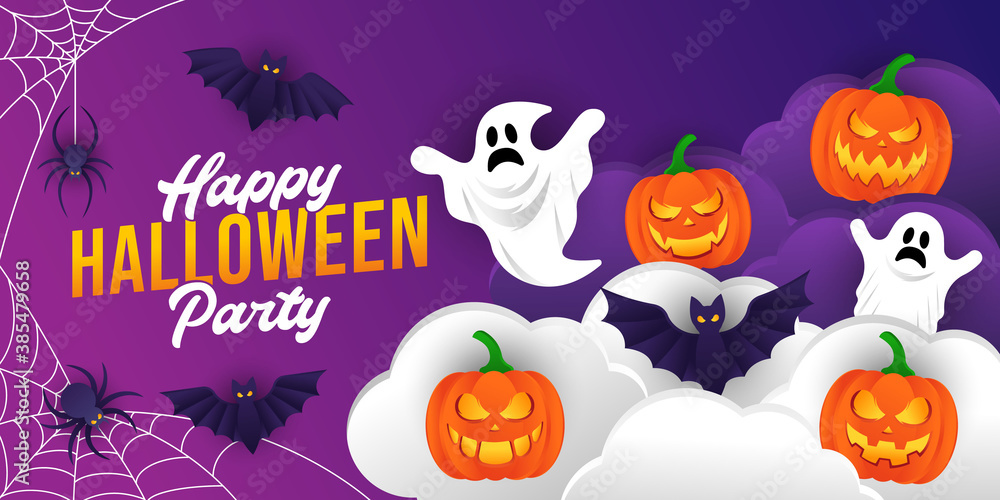 Halloween background vector illustration design template. Decorative Halloween vector background in trendy cartoon style. Happy Halloween banner, poster, greeting card or party invitation background