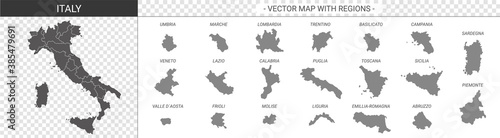 vector political maps of Italy with regions on white background