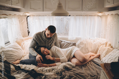 Couple in love in a trailer