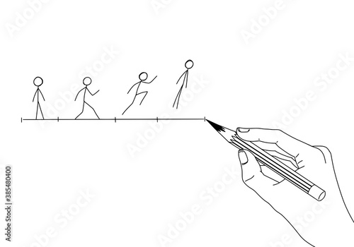 Hand with pencil drawing stickman sketch for animation storyboard timeline, Storyboard concept and Hand drawn concept