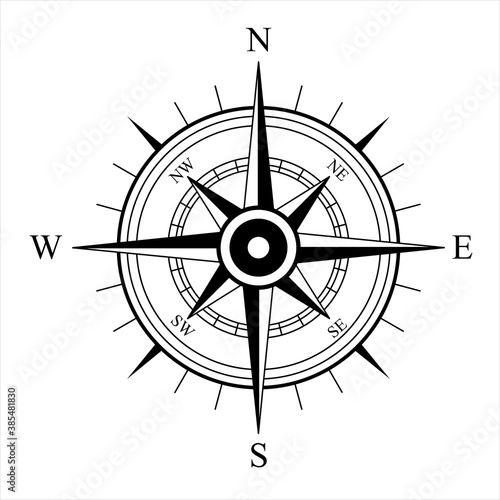 Wind Rose. Vector compass on an isolated background. Direction North, West, South, East. Vector symbol. 