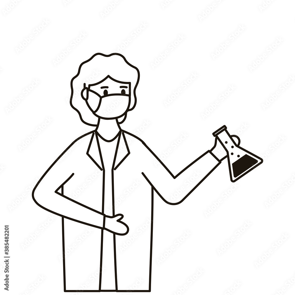 female doctor wearing medical mask with tube test flask laboratory line style icon female doctor wearing medical mask with tube test flask laboratory line style icon