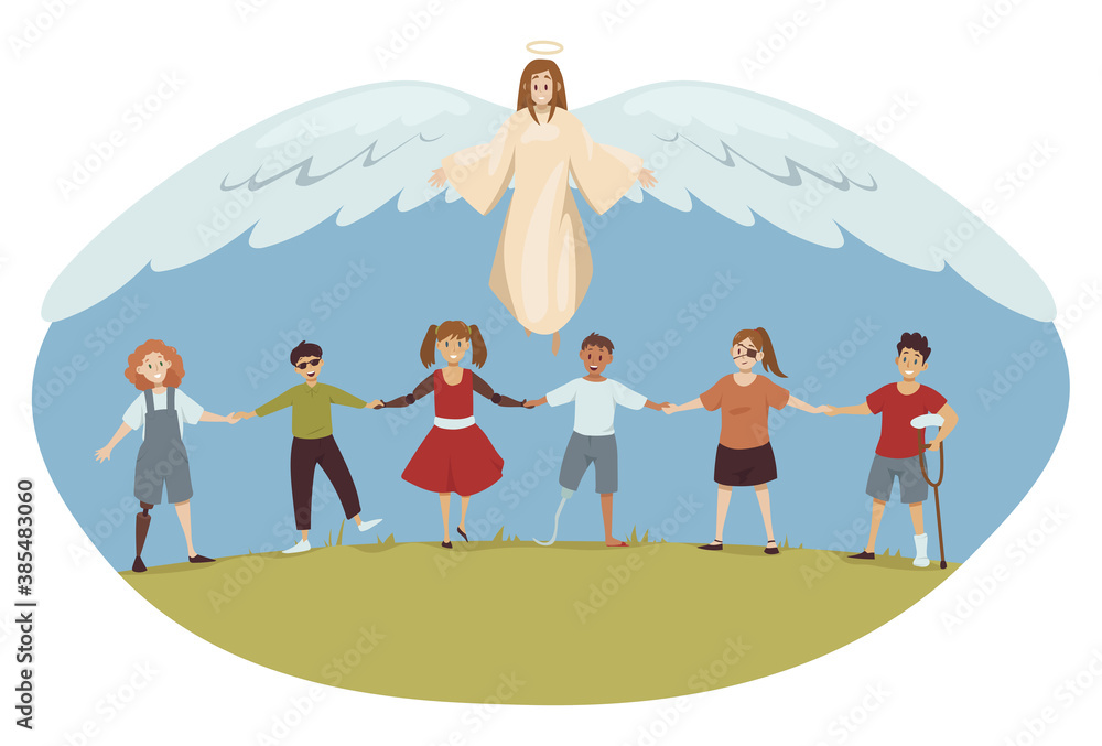 Protection, disability, support, religion, christianity concept. Angel ...