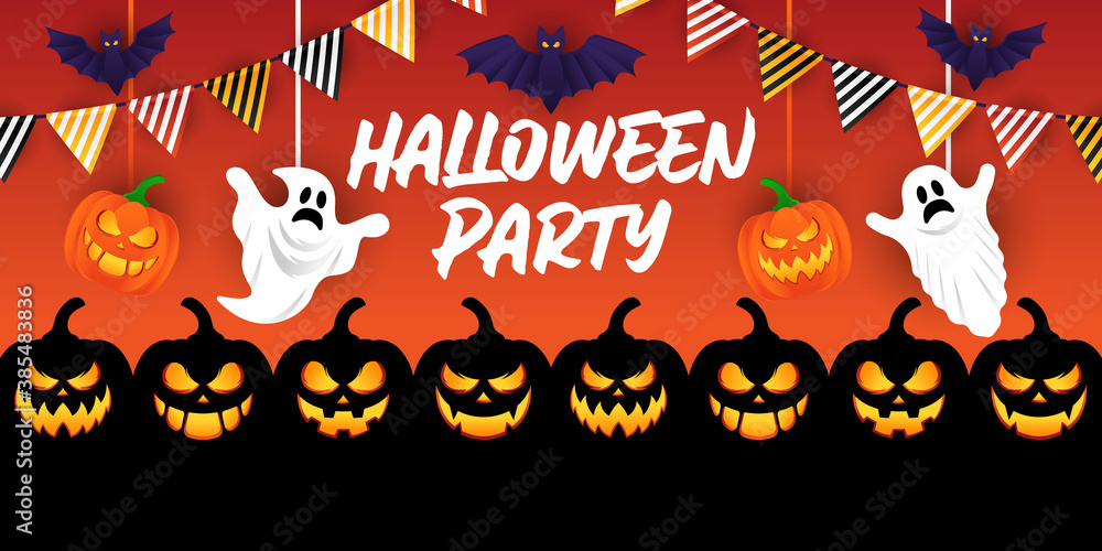 Halloween background vector illustration design template. Decorative Halloween vector background in trendy cartoon style. Happy Halloween banner, poster, greeting card or party invitation background