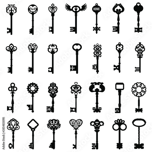 Vintage key icon vector set. antiques illustration sign collection. old symbol.