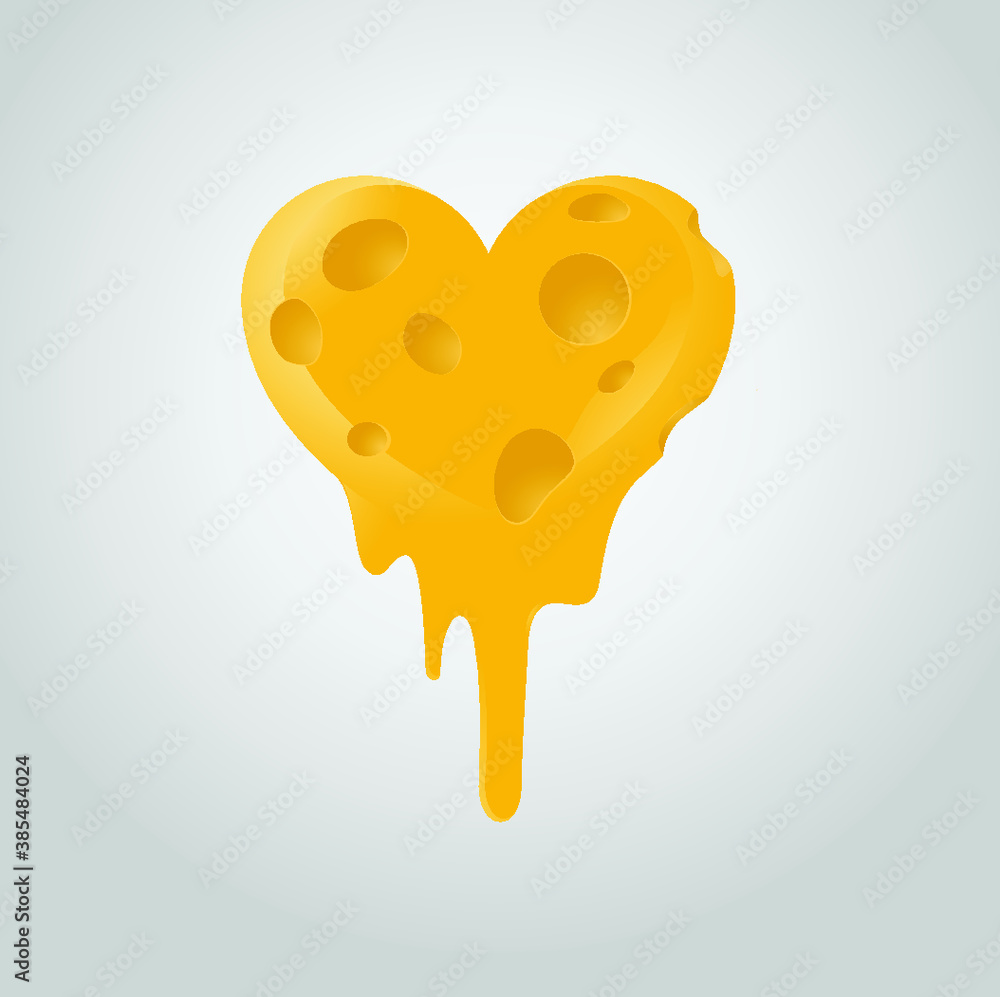 Vector illustration of delicious fresh melting heart shape cheese with