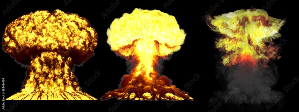 3D illustration of explosion - 3 large very highly detailed different ...