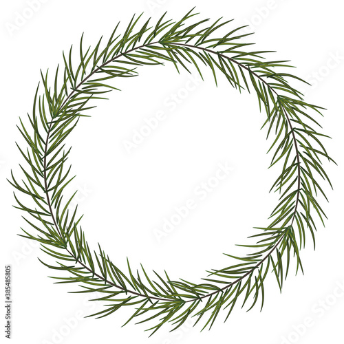 Christmas fir / pine wreath. Coniferous winter festive decoration. Green New Year's decor EPS10