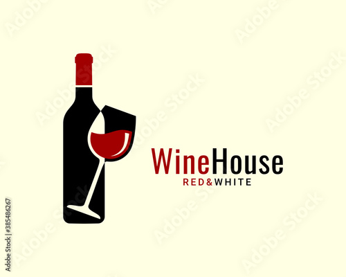 Wine logo with wine glass and bottle on white
