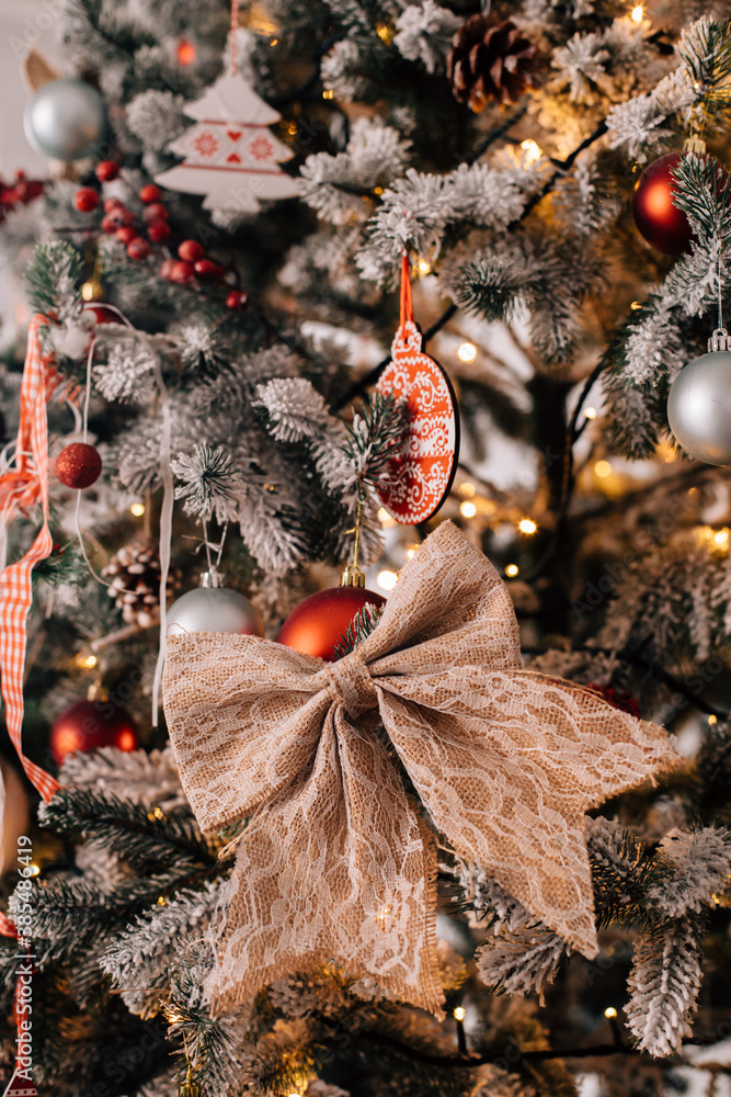 beautiful details of christmas tree decorations