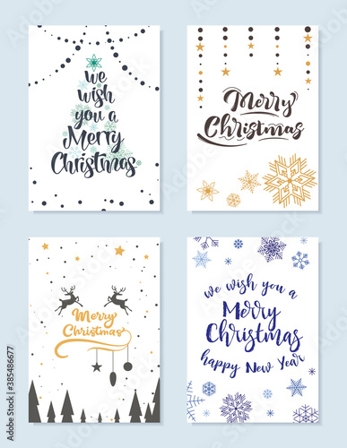 Set of Christmas cards with wishes for a happy Christmas and New year