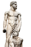 Marble statue of Hercules and Cacus isolated on white background, by Baccio Bandinelli (1493-1560), Piazza della Signoria, Florence, Tuscany, Italy, Europe.
