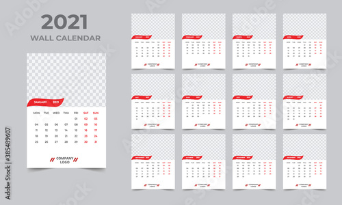 Wall calendar design 2021 template Set of 12 Months, Week starts Monday, Stationery design, calendar planner 