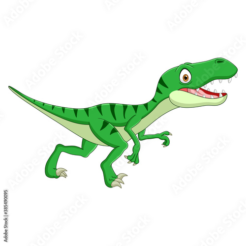Cartoon dinosaur tyrannosaurus looks sideways on white background