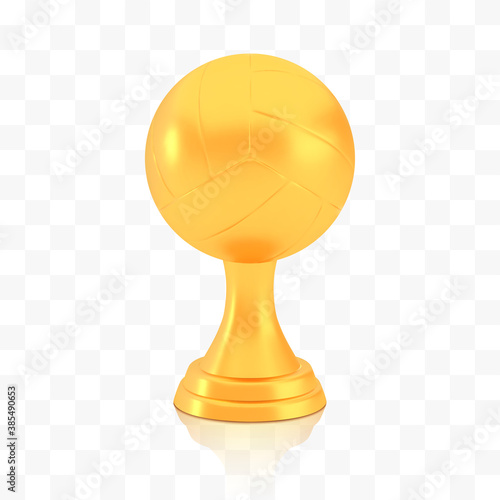 Winner volleyball cup award, golden trophy logo isolated on white transparent background