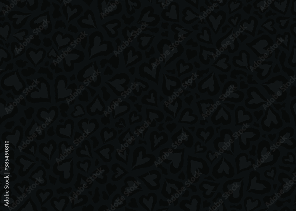 Black Leopard skin pattern design. Abstract love shape leopard print vector illustration background. Wildlife fur skin design illustration for print, web, home decor, fashion, surface, graphic design 