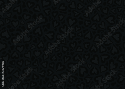 Black Leopard skin pattern design. Abstract love shape leopard print vector illustration background. Wildlife fur skin design illustration for print, web, home decor, fashion, surface, graphic design 