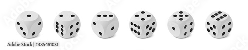 Set of six realistic isometric game dices with rounded edge and angle