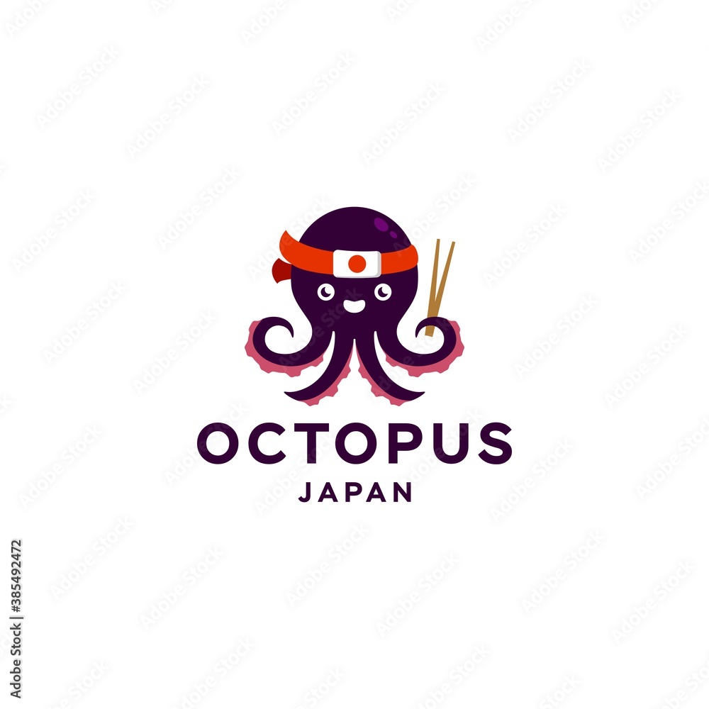 octopus logo. octopus icon with japan flag headband with chopsticks on the tentacle octopus logo. octopus icon with japan flag headband with chopsticks on the tentacle