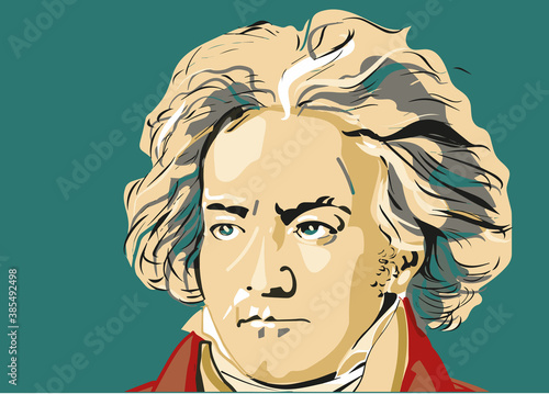 colored portrait of Ludwig van Beethoven 