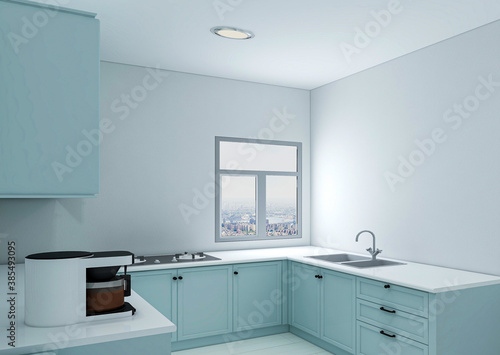 The bright and tidy kitchen has Kitchenware and other facilities