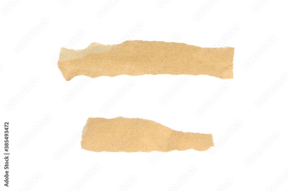 Recycled paper craft stick on a white background. Brown paper torn or ripped pieces of paper isolated on white background with clipping path. Recycled paper craft stick on a white background. Brown paper torn or ripped pieces of paper isolated on white background with clipping path.