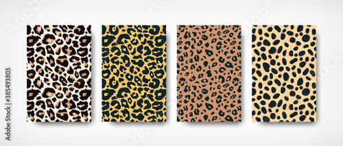 Vector Trendy leopard skin pattern backgrounds set. Hand drawn wild animal cheetah spots abstract textured template for fashion print design, cover, flyer, app, wallpaper