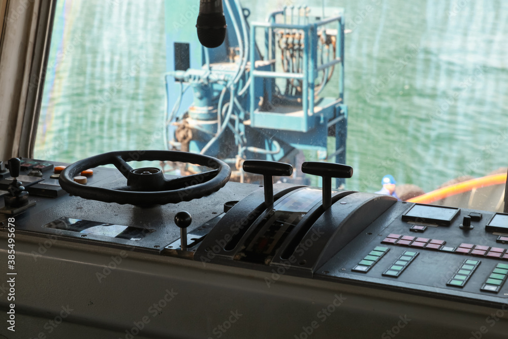 Control panel of an old tug boat. Captains bridge Control panel of an old tug boat. Captains bridge