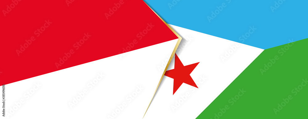 Indonesia and Djibouti flags, two vector flags. Indonesia and Djibouti flags, two vector flags.