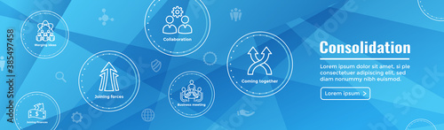 Companies merging together, one buying out the other - icon set