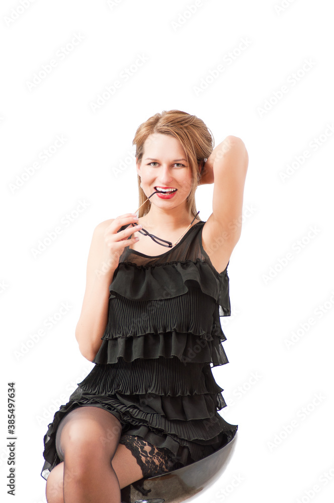 beautiful woman posing and smiling coquettishly beautiful woman posing and smiling coquettishly