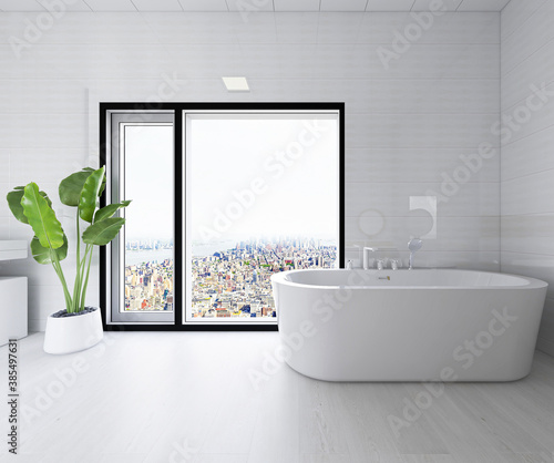 The clean and bright washroom is equipped with washstand  bathroom and other facilities