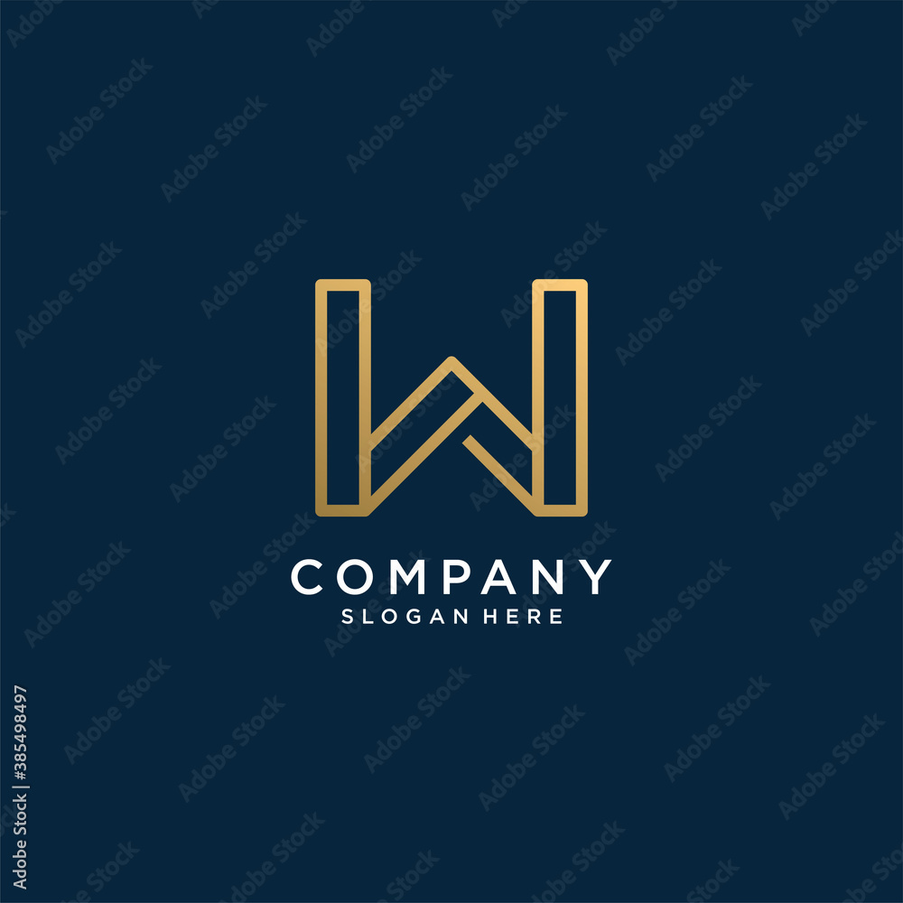 Letter logo W with golden abstract line art style, unique, premium, vector part 8 Letter logo W with golden abstract line art style, unique, premium, vector part 8