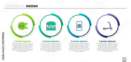 Set Online ordering burger delivery, Burger, and and Scooter. Business infographic template. Vector.