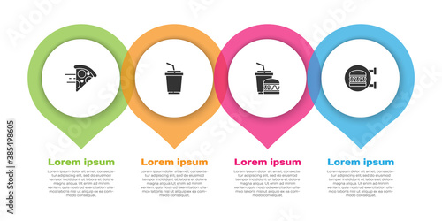 Set Online ordering pizza delivery, Paper glass with water, and burger and . Business infographic template. Vector.