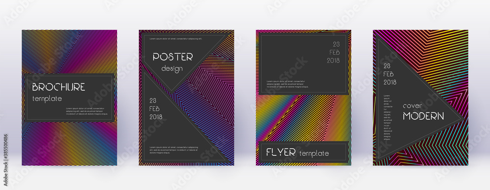 Black brochure design template set. Rainbow abstra